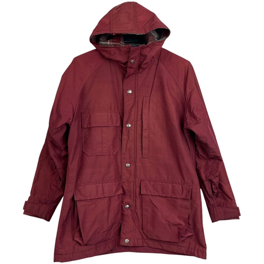 VINTAGE‎ The Woolrich Woman M WOOL Blend Flannel Lined Parka Hood Snap Zip Red